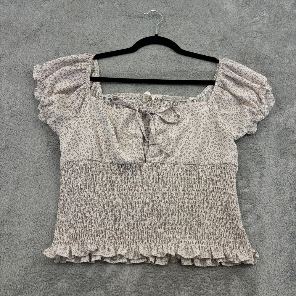 Blush Top Womens S Pink Floral Smocked Puff Sleeve Ruffle Hem Coquette Boho